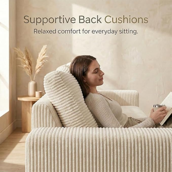 85" Corduroy 3 Seater Sofa in a Box, High-Density Foam Couch, No Assembly - Image 5