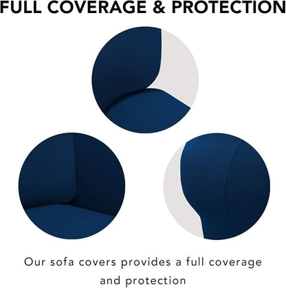 PureFit Stretch Oversized Couch Covers Fleece Sofa Slipcovers Navy | 1-Piece - Image 3