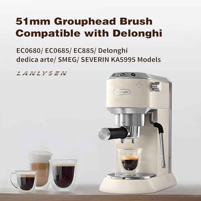 51mm Espresso Coffee Machine Electric Cleaning Brush Espresso Machine Cleaning Brush 360° Totally Enclosed Cleaning for 3 EARS 51MM Delonghi Dedica Style Series EC680 and EC685, SMEG ECF01