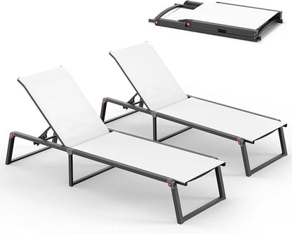 Aluminum Chaise Lounge Chair Outdoor, Foldable& No Assembly Patio Pool Lounge by Oasbira