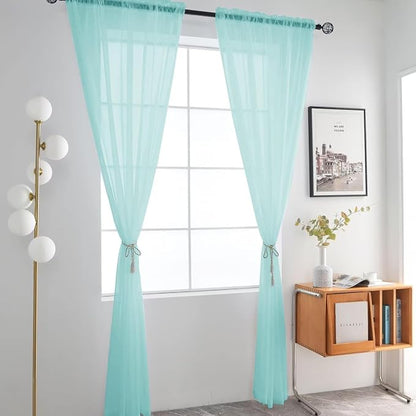 SpaceDresser Basic Rod Pocket Sheer Voile Window Curtain Panels Sky Blue 1 Pair - Image 2