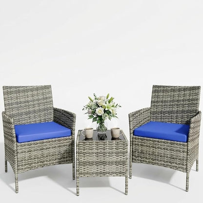 3 Piece Outdoor Patio Furniture Set, All-Weather PE Rattan Wicker Chairs by Garvee