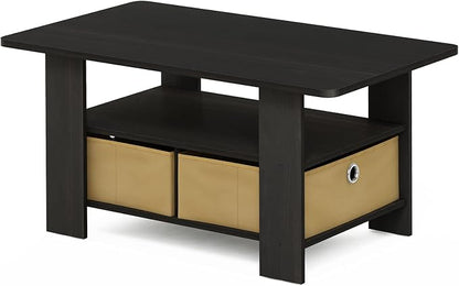 Furinno Coffee Table with Bins, Espresso/Brown - Image 7