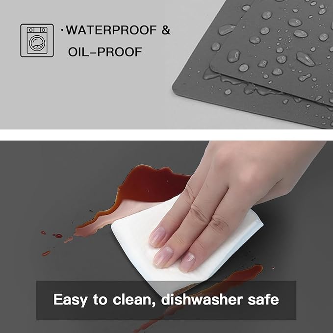 2MM Thick Silicone Countertop Mat, 23.6"x 23.6" Silicone Mats for Kitchen Counter, Nonslip Heat Resistant Mat, Large Kitchen Counter Mats, Waterproof Countertop Protector, Black