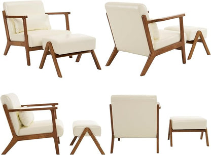 Modern Accent Chair and Ottoman Set, Mid-Century Faux Leather Upholstered - Image 8