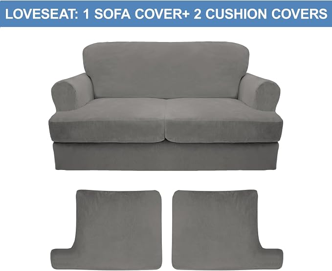 CUCRAF T Cushion Sofa Cover 3 Piece Loveseat Slipcovers, Soft Thick Velvet - Image 5