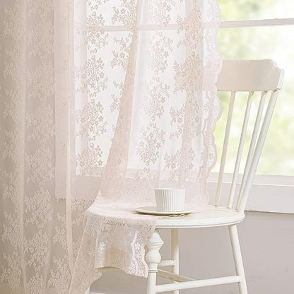 YJ YANJUN Vintage Lace Curtains 63 Inch Length 2 Panels Set Cute Floral Designs - Image 4