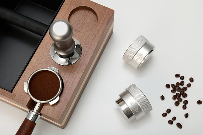 IKAPE Coffee Products, 51MM Coffee Distributor, Gravity Adaptive Espresso Distributor Fits All 51MM Espresso Portafilter, Compatible with 51MM Delonghi Bottomless Portafilter (Silver)