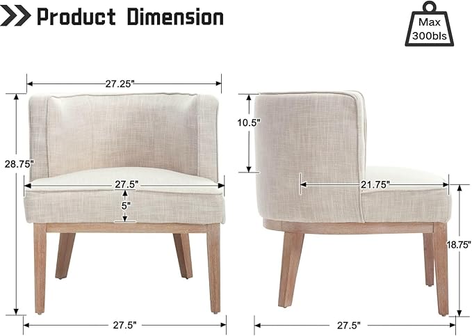 Beige Barrel Chair with Solid Wood Frame, Small Round Accent Chair, Comfy Linen - Image 2