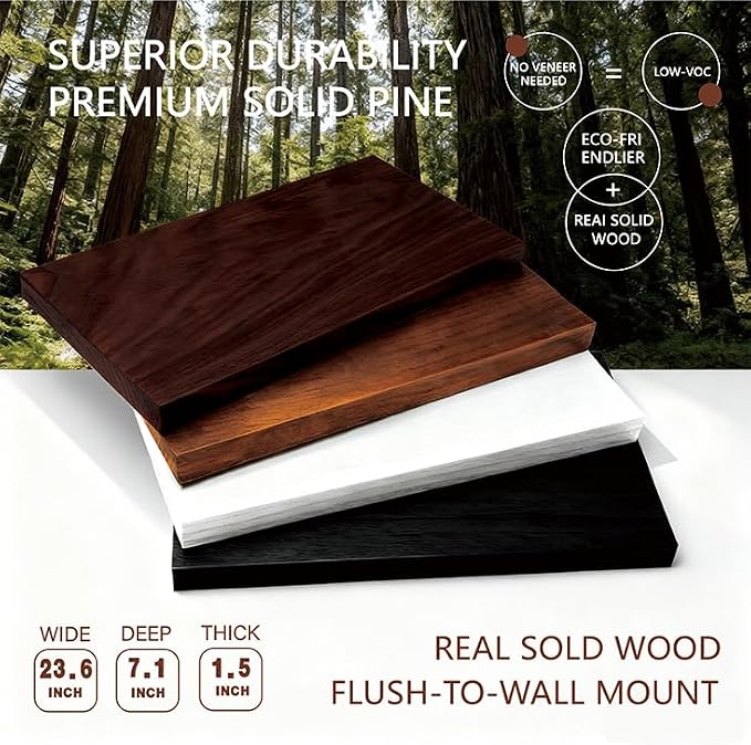 Solid Wood Floating Shelves, 23.6in Finished Real Wood Wall Shelves - Image 3