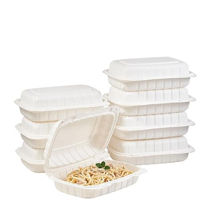 FULING 9X6 1-Compartment 50-Pack Plastic Clamshell Food To Go Box Containers Carryout For Sandwich Salad Heavy Duty Disposable Hinged With Secure Snap Lid