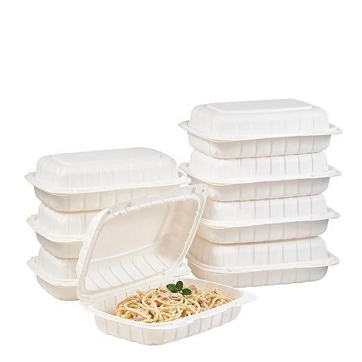 FULING 9X6 1-Compartment 50-Pack Plastic Clamshell Food To Go Box Containers Carryout For Sandwich Salad Heavy Duty Disposable Hinged With Secure Snap Lid