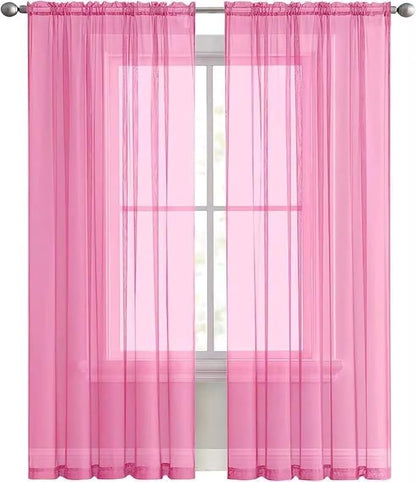 SpaceDresser Basic Rod Pocket Sheer Voile Window Curtain Panels Pink 1 Pair 2 - Image 2
