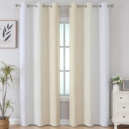 Beige and Grayish White Ombre Blackout Curtains Living Room 84 Inches Long | - Image 2