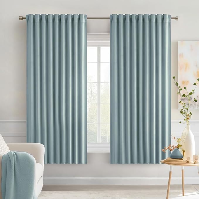MIULEE Slate Blue Back Tab Blackout Curtains 52x63 Inches Long 2 Panels Set | by MIULEE