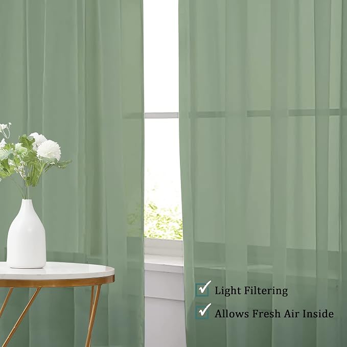 Chyhomenyc Sage Green Sheer Curtains 72 Inch Length 2 Panels, Light Filtering - Image 8