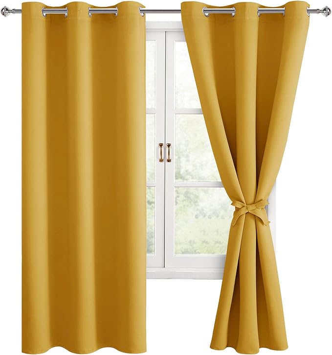 Blackout Curtains for Bedroom, 42 x 63 Inches Length Mustard Yellow | Thermal by Hiasan