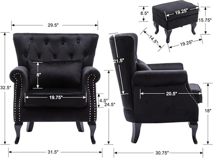 Mid Century Modern Accent Chair Upholstered Armchair Comfy Velvet Tufted - Image 2