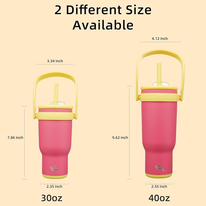 40 oz Tumbler with Side Handle, Insulated Water Bottle with Straw and 2 in 1 Lid, Stainless Steel Cup Travel Coffee Mug for Sports Office Gym,Rose Pink