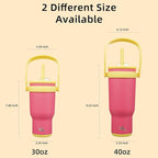 40 oz Tumbler with Side Handle, Insulated Water Bottle with Straw and 2 in 1 Lid, Stainless Steel Cup Travel Coffee Mug for Sports Office Gym,Rose Pink