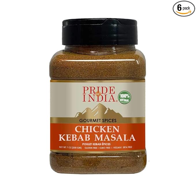 Pride of India - PACK of 6 - Butter Chicken Kebab Seasoning Spice – Gourmet Spice Blend – Artisanal Rub – Good for Chicken Meat & Paneer – Preservatives Free – 7 oz. Medium Dual Sifter Jar