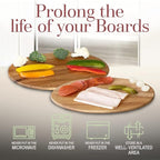 Woodard & Charles 6 Acacia Wood Serving Boards with Stand, Perfect for Serving, Sushi, Cheese, Hors d'oeuvre, Charcuterie, Sandwiches, 7 Piece Set, 9 1/2" x 6 1/2"
