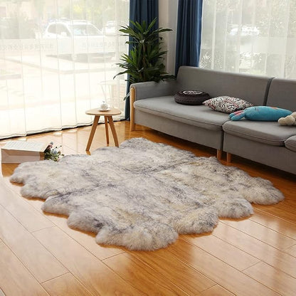 HUAHOO Premium Genuine Sheepskin Rug White Gray Real Australia Sheepskin - Image 2