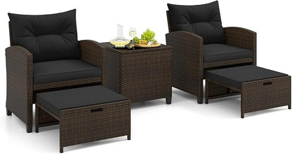 Tangkula 5 Pieces Patio Conversation Set, PE Wicker Rattan Outdoor Furniture Set by TANGKULA