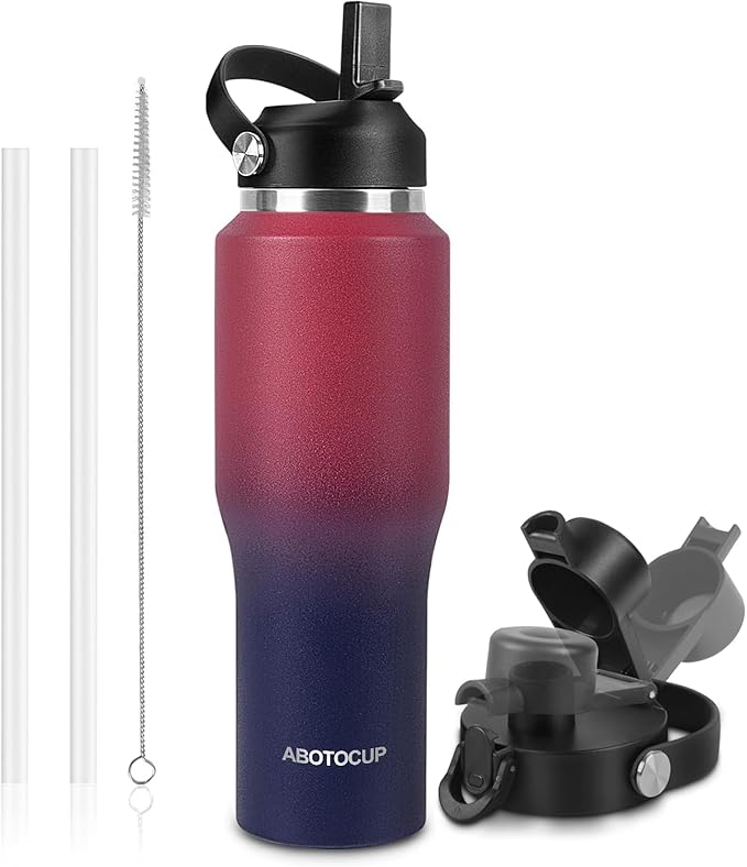 40oz Water Bottle with Powder Coated, Fit in Any Car Cup Holder, Water Bottle with Straw Lids, Stainless Steel Insulated Water Flask Double Wall Leak-proof BPA Free to Keep Cold&Hot