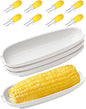 Ceramic Corn Cob Holders, 9" Corn on the Cob Dishes Set of 4, White Corn Cob Dishes with Non-Slip Bottom, With 8 Corn Cob Holders, Microwave Dishwasher Oven Safe