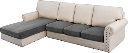 H.VERSAILTEX Velvet Stretch Sectional Couch Covers 4 Pieces Sofa Seat Cushion by HVERSAILTEX