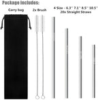 Reusable Stainless Steel Drinking Straws, 20 Pcs 4 Size - 6.3'' 7.1'' 8.5'' 10.5'', Long Short Smoothie Drinking Straight Straws With 2 Brushes and Carry bag, Fit for 20/30 oz Tumblers