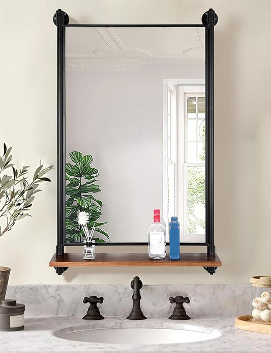 Industrial Pipe Mirror Wood Shelves, Bedroom Mirror by OLDRAINBOW