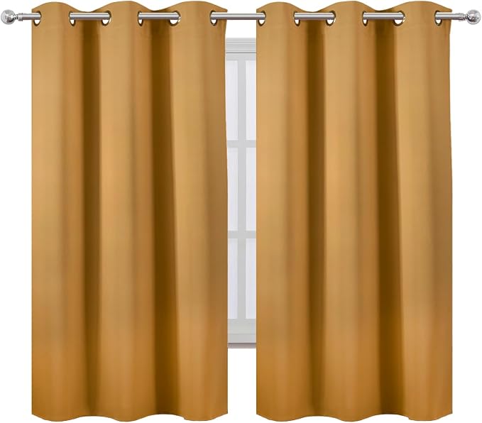 Mustard Yellow Thermal Blackout Curtains/38 x 63 Inch/Set of 2 Panels Room - Image 2