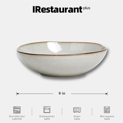 Organic Shape Restaurant Salad plate 9", Commerical Grade Catering Stoneware Plates in Ir-regular Organic Shape, Chip & Scratch Resistant, Glossy Reactive Glaze Grey, Case of 12
