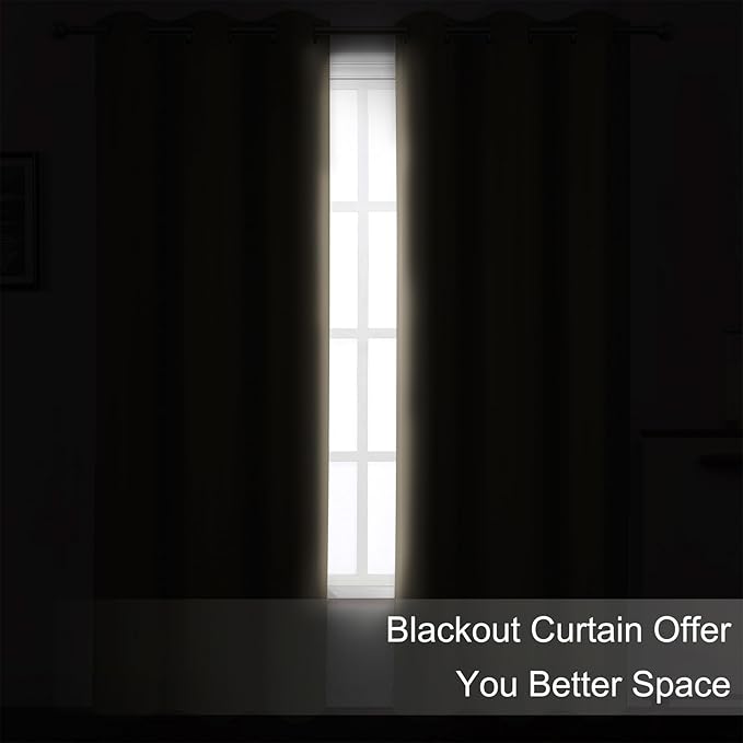Khaki Thermal Blackout Curtains/52 x 72 Inch/Set of 2 Panels Room Darkening - Image 3