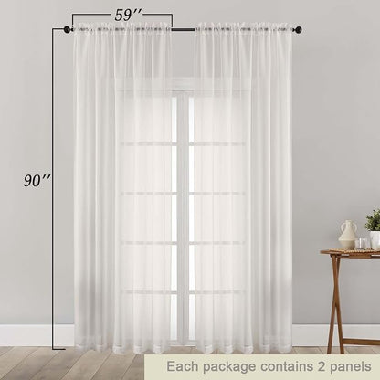 Sheer Ivory Curtains for Bedroom Living Room 90 Inches Long 2 Panels Set - Image 5