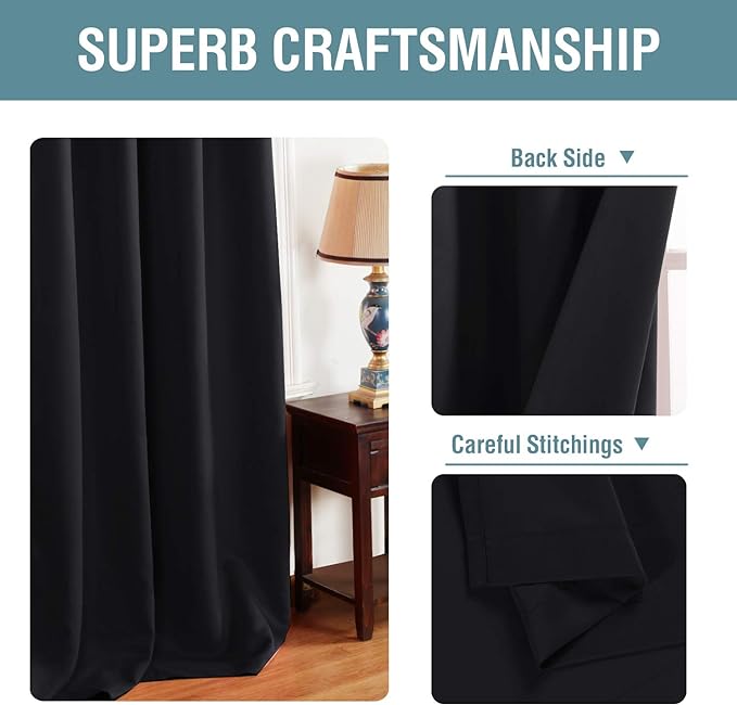 H.VERSAILTEX 100% Blackout Bedroom Curtains Drapes 63 Inch Length Thermal - Image 3