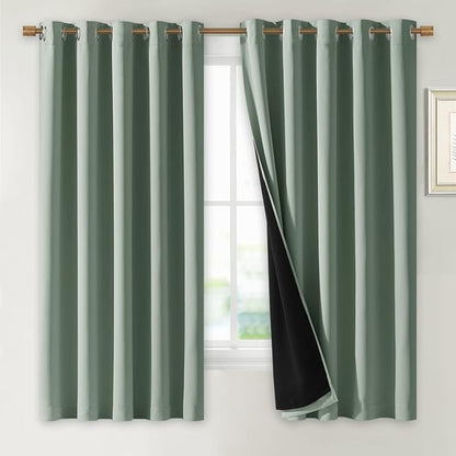 NICETOWN Greyish Green 100% Blackout Lined Curtains, 2 Thick Layers Completely by NICETOWN