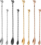 AnSaw Black 10-Inch Stainless Steel Cocktail Spoon with Leaf Handle - Perfect for Mixing & Layering Drinks in Tall Cups, Bar & Shakers - Durable Long Handle Bar Stirrer,1-Pieces