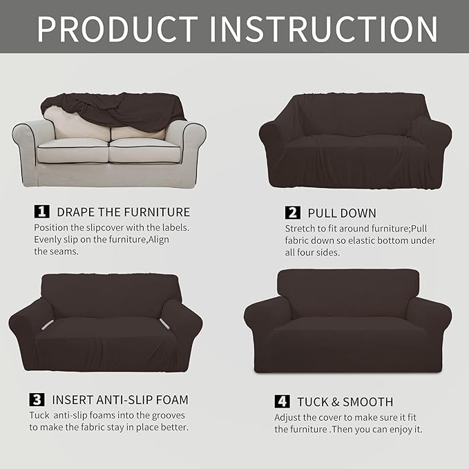 Easy-Going Stretch Oversized Loveseat Couch Covers Washable Chocolate | 1-Piece - Image 6