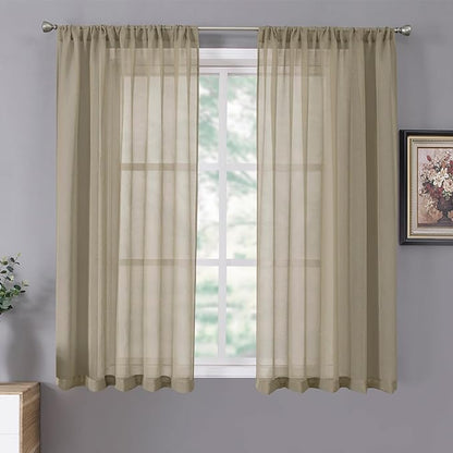 Tollpiz Sheer Curtains Linen Textured Bedroom Curtain Sheers Light Filtering by Tollpiz