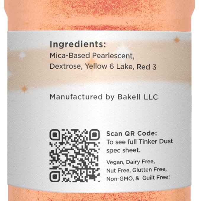 Bakell - Tinker Dust Creamsicle Orange Edible Glitter for Cakes, Cupcakes, Cake Pops, Drinks, Desserts and Beverages, 1x 45g Shaker Jar