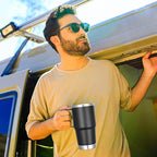 VEGOND 20 oz Tumbler with Handle Lid and Straw, Stainless Steel Insulated Travel Coffee Mug Spill Proof Double Wall Metal Tumbler Cup Keeps Drink Hot and Cold, Black 1 Pack