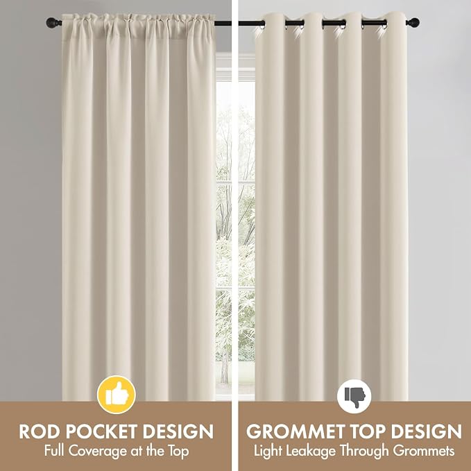 MIULEE 4 Panels Set Beige White Blackout Curtains 63 Inch Length Bedroom | - Image 6
