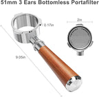 51mm Bottomless Portafilter 3 Ears Fits for CASABREWS CM5418, 3700Essential, 3700Gense, 3700Pro, Gevi 51mm 3 Ears Grouphead, Mr. Coffee Espresso and Cappuccino Machine, Stainless Steel Filter Basket