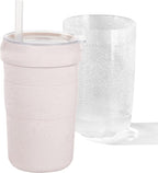 Iced Coffee Tumbler, 45℉ Insulated Beer Mug for Freezer, (Ice-Free) Double-walled Freezable Slushie Cup with Stainless Steel Liner, Travel Coffee Mug Reusable, with Lid and Straw, 16oz (1, White)