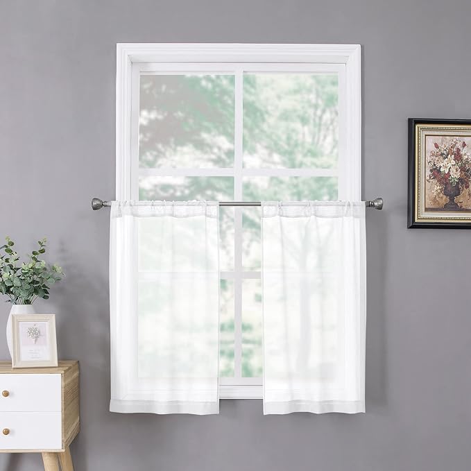 Tollpiz Sheer Tier Curtains Kitchen Linen Textured Half Curtain Sheers Light by Tollpiz