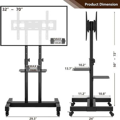 Mobile TV Stand Rolling TV Cart Floor Stand - Image 6