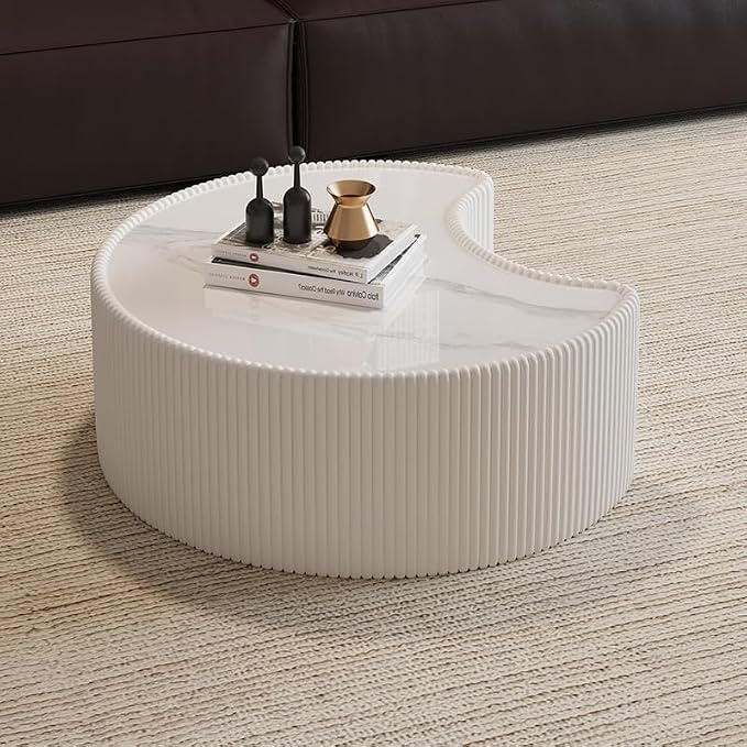 29.53" Marble Coffee Table, Modern Creative Moon Coffee Table - Image 6